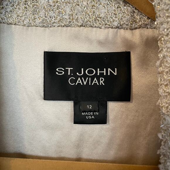 St. John Caviar knit jacket 12 beige cream silver rhinestone buttons - Picture 5 of 10